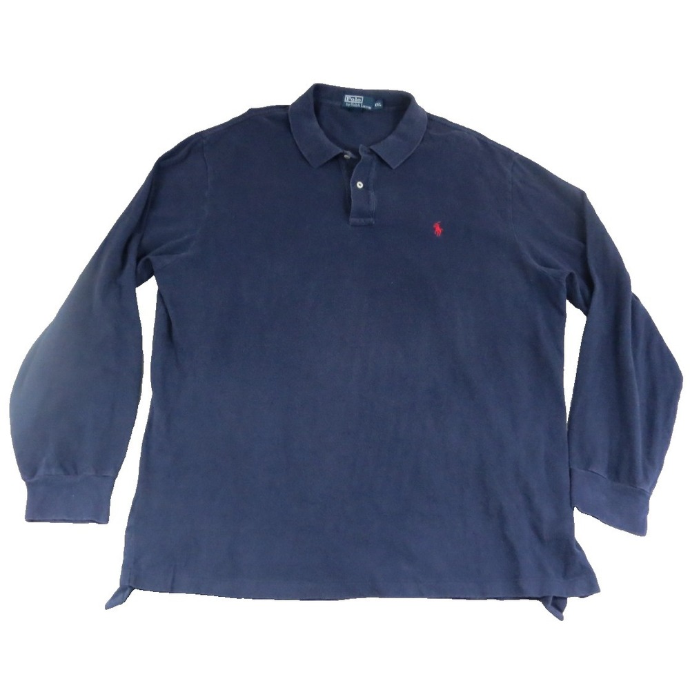 Polo Ralph Lauren Navy Long Sleeve Polo Shirt Red Pony Cotton Mens XXL Top EUC!!